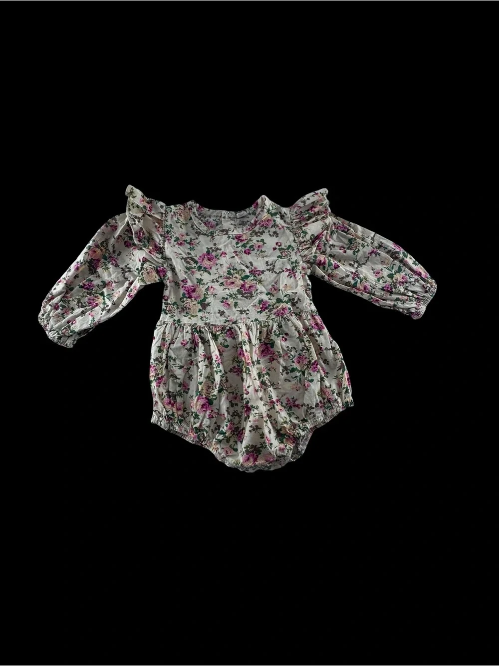 Baby Floral Ruffle Long-Sleeve One-Piece Bodysuit - Pink/White